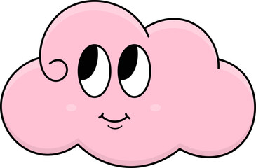 Groovy cute cloud character. Retro cloud with cartoon face expression illustration. Vector isolated.