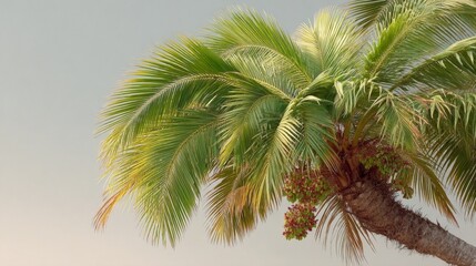 Tropical Palm Tree with Fruiting Clusters under a Clear Sky