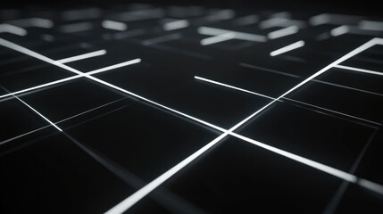 Abstract geometric black and white background with glowing lines design