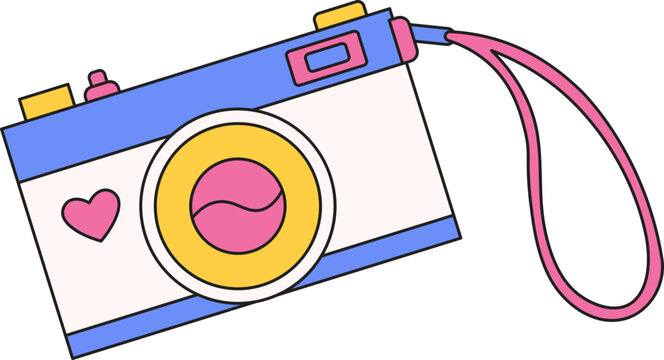 Retro 90s element decoration. Gameboy, floppy disk, lips, spray, shoes, casette, phone, camera, lollipop illustration. Vector isolated.