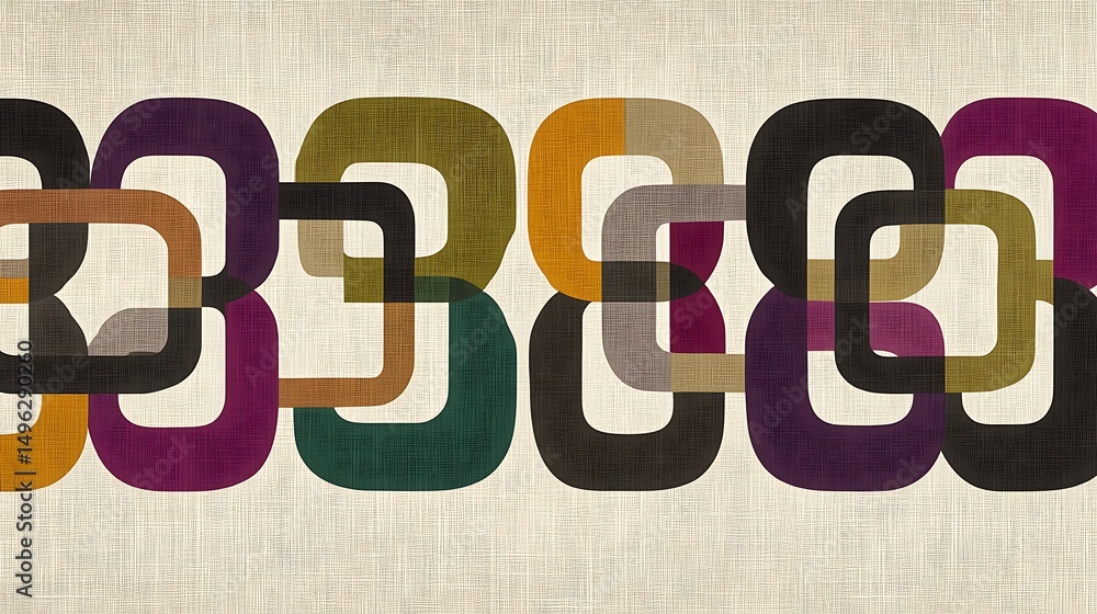 Poster interlocking colorful squares pattern.