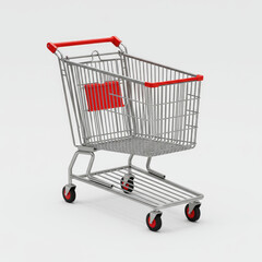 Minimalist 3D Shopping Cart with Red Highlights on White Background