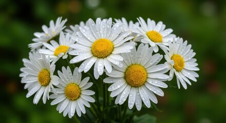 Obraz premium Close up of daisies with water droplets on petals