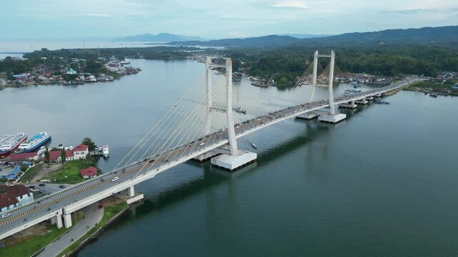Aerial View of Kendari suspension bridge in  kendari bay