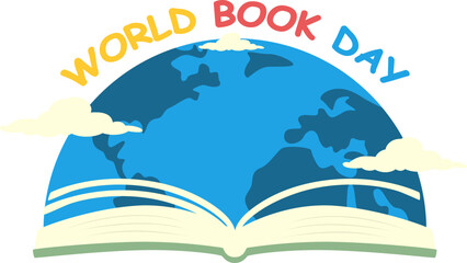World book day illustration. Book, world, globe designed to greeting or celebrate world book day. Vectpr isolated