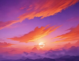 Fiery orange and purple watercolor sky, abstract texture,  media,  abstract,  banner