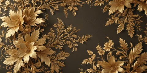 Golden damask backdrop  Ornate leaves & delicate flowers , textile, acanthus