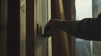 Naklejka premium Hand Inserting Key into Door Lock