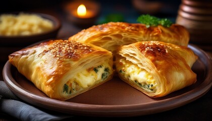 Moldawische Vorspeise mit Plăcintă cu brânză (Käsepastete)