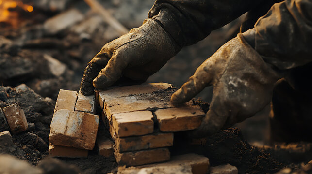 Hands in Gloves Handling Bricks