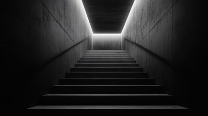 Fototapeta premium Ascending stairs with bright illumination, architectural monochrome staircase design