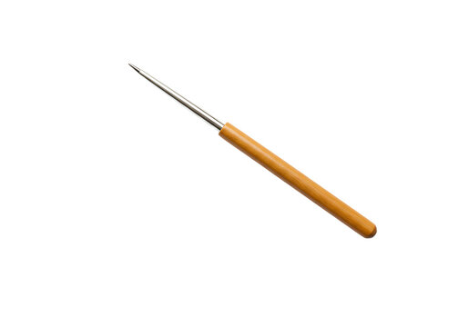 Awl with a smooth wooden handle and a sharp metal point