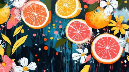 Vibrant citrus fruit slices, floral, and artistic background