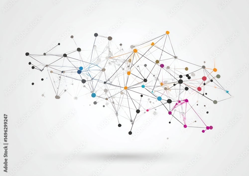 Poster abstract network connection visualization with colorful dots and lines