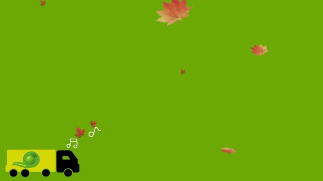 Animation of a cargo truck under autumn with green background