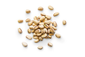 roasted organic pistachio nuts with shell isolated on a transparent background with shadow, top view, png