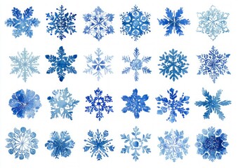Blue Watercolor Snowflake Collection Winter Holiday Design