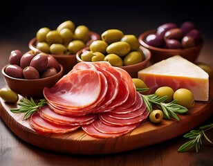 Njegu&scaron;ki Pr&scaron;ut mit K&auml;se und Oliven &ndash; montenegrinische Vorspeise