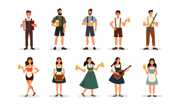 Peoples are celebrate oktoberfest graphic vector illustration set