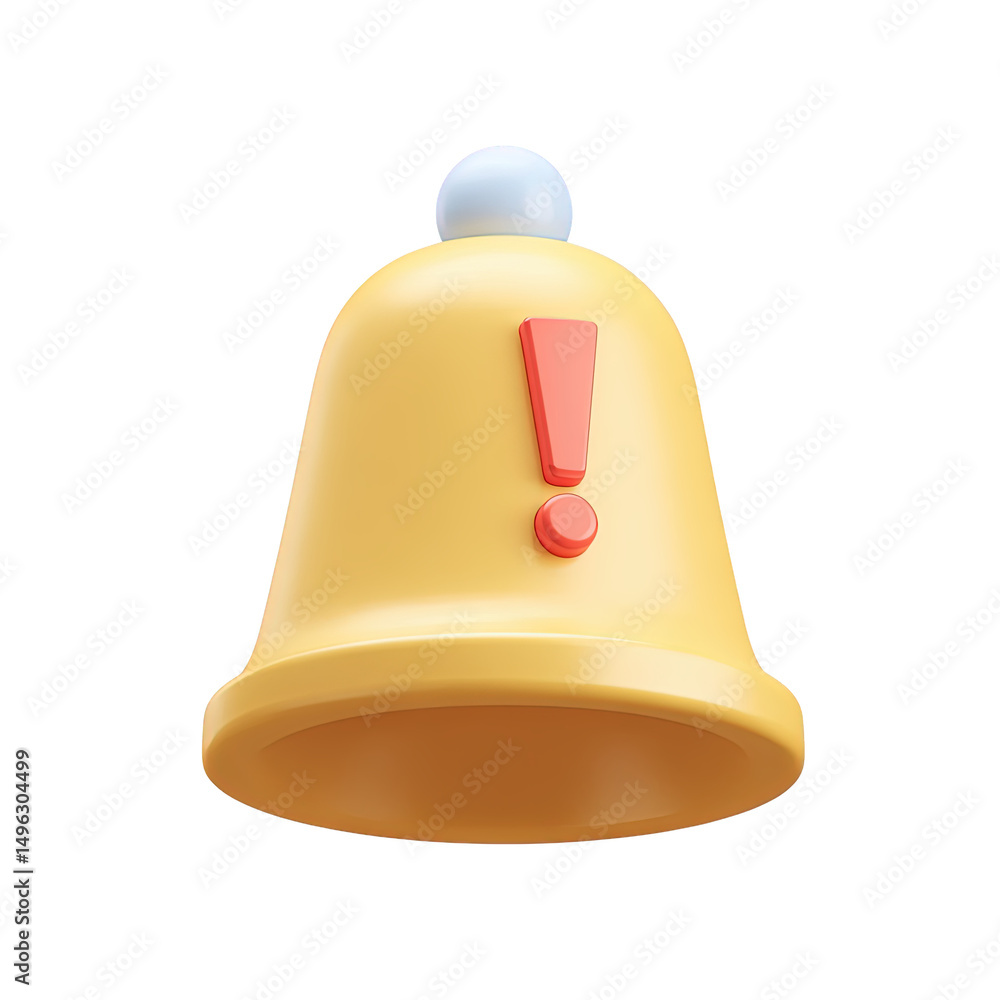 Poster yellow 3d notification bell with exclamation mark for an important alert or reminder. classic icon f