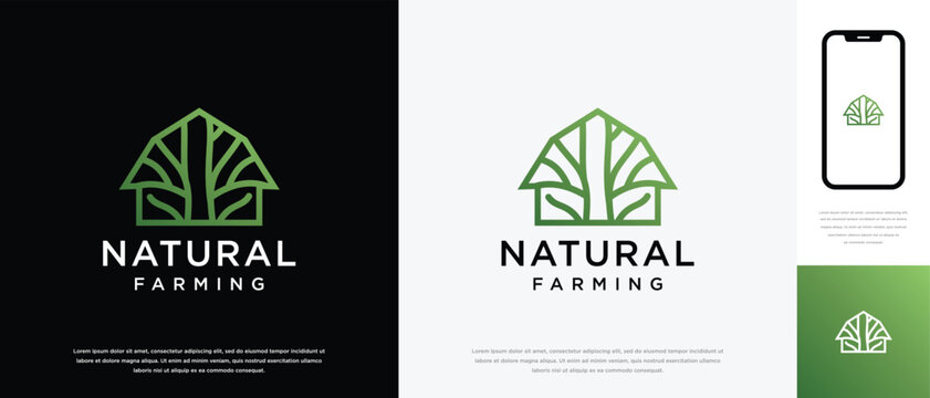 Nature tree farm house logo design. Nature leaf farm logo template. Farming and ranch logo symbol icon