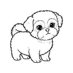 cute shih tzu dog cartoon drawing illustration for kids coloring book. kawaii