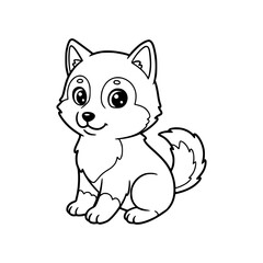 happy siberian husky cartoon, drawing, illustration, coloring for kids