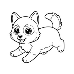 happy siberian husky cartoon, drawing, illustration, coloring for kids