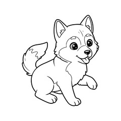 happy siberian husky cartoon, drawing, illustration, coloring for kids