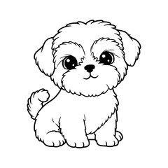 cute shih tzu dog cartoon drawing illustration for kids coloring book. kawaii