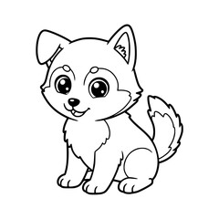 happy siberian husky cartoon, drawing, illustration, coloring for kids