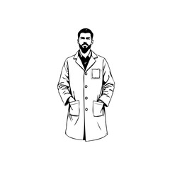 Monochrome portrayal of a confident male doctor in professional attire