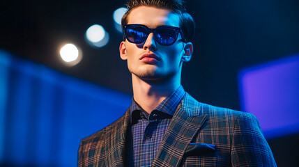 Fototapeta premium Model Posing in Suit and Sunglasses Fashionable Commercial Shot