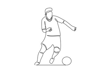Fototapeta premium Continuous one line drawing of Soccer player in action. Single line drawing illustration of Football player dribble with a ball. World Football Day concept vector art. Doodle line illustration.