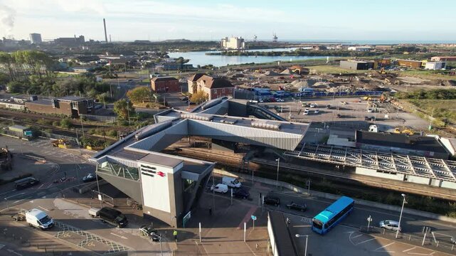 Train station and bus terminal in city outskirts