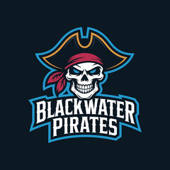 Fierce Pirate Skull with Bandana and Swords Esport Mascot Logo