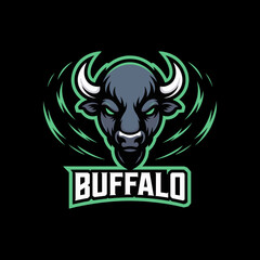 Angry Green Bull or Buffalo Head Mascot Logo for Sports and Esport