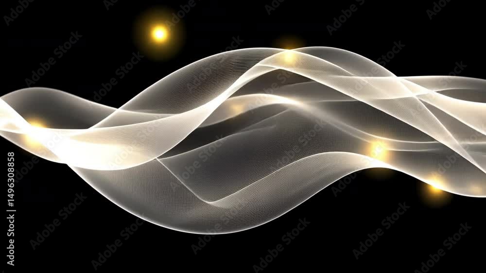 Poster abstract wave design with flowing lines and glowing orbs creates mesmerizing sense of movement and e