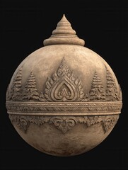 Detalhe de escultura em pedra com motivos florais e flamejantes