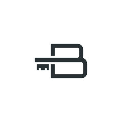 Minimal letter B logo line combined with key in minimalist style