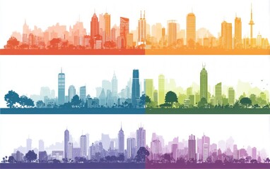 Fototapeta premium Colorful City Skylines: Vibrant Urban Landscapes Illustration