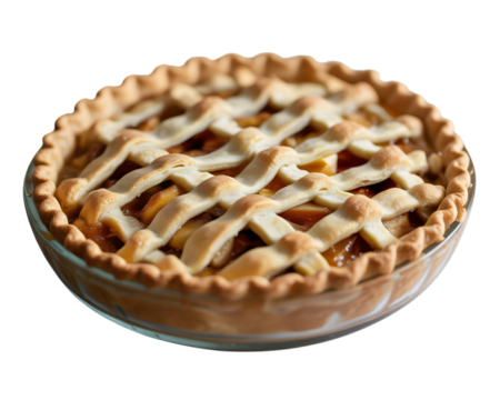 A slightly different angle of the delicious apple pie in a glass dish. 