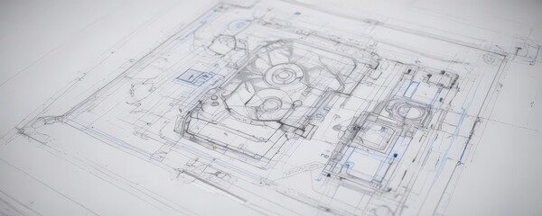 Technical drawing blueprint effect, white background,  outline,  orthographic