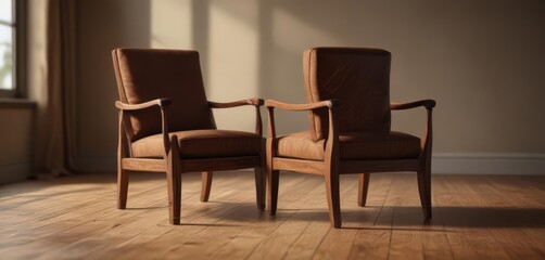 Deep chair shadow, rich wood tones, soft focus ,  lighting,  still life,  minimal