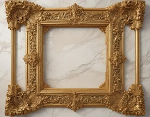 Intricately carved golden frame on veined marble; lavish detail ,  carving,  gilded