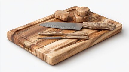 Professional Cutting Board and Kitchen Cooking Tools Isolated on White Background