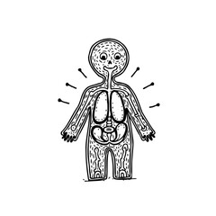 Stylized depiction of internal human anatomy with playful expression and details