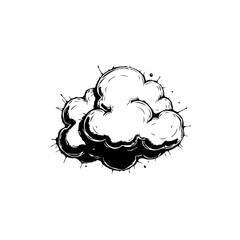 Stylized cloud formation illustration with ink splatter effect on white background