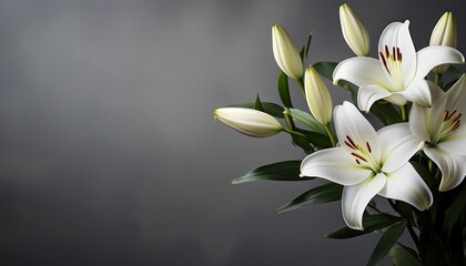 serene white lilies minimalist composition gray background floral photography sympathy card sympathy card funeral flowers