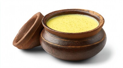 Pure Desi Ghee Mataki on White Background - Authentic Indian Dairy Product